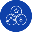 three circles with a star, line, and dollar sign